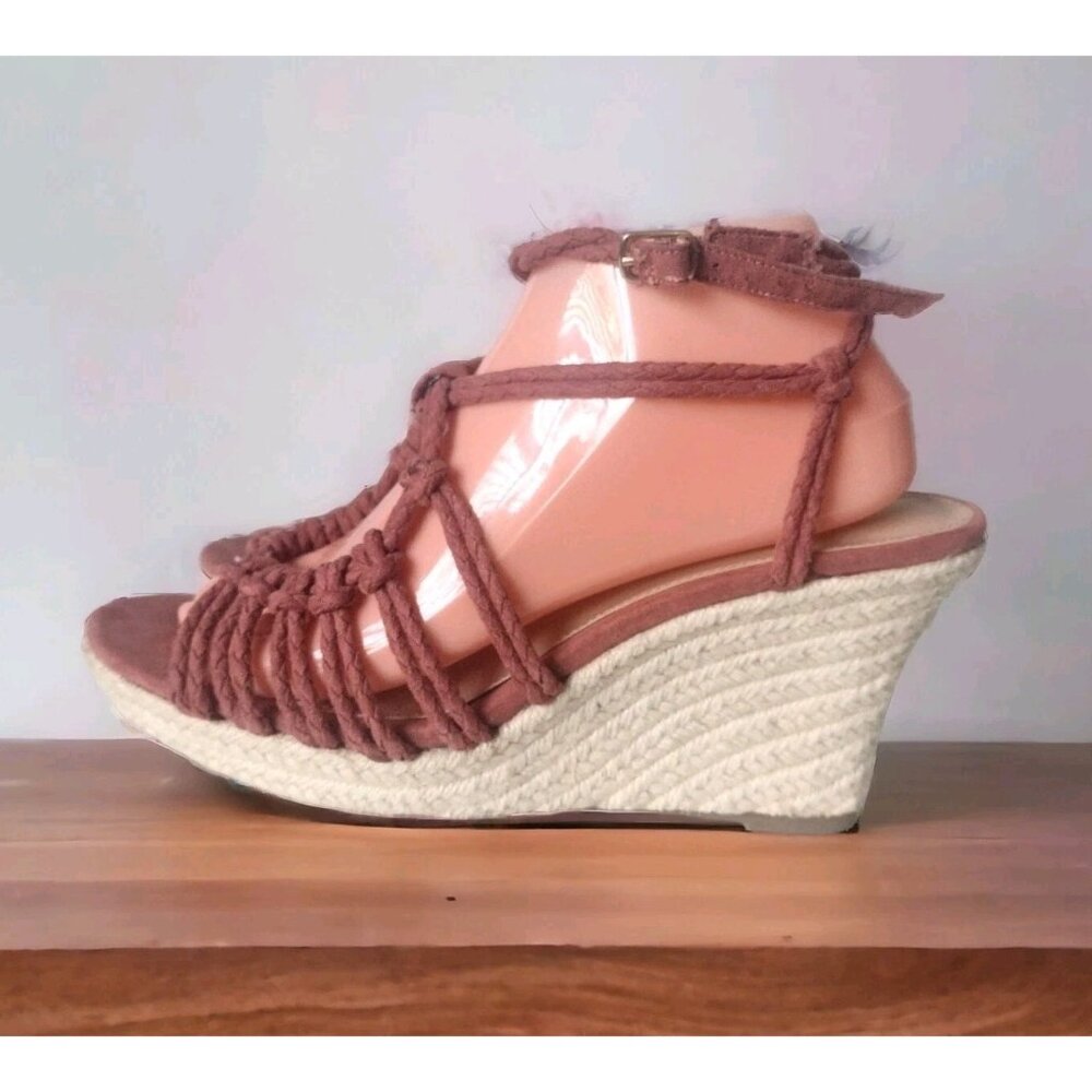Loft Suede Strappy Wedge Sandals Size 9.5 Heels Boho Espadrilles Summer Mauve